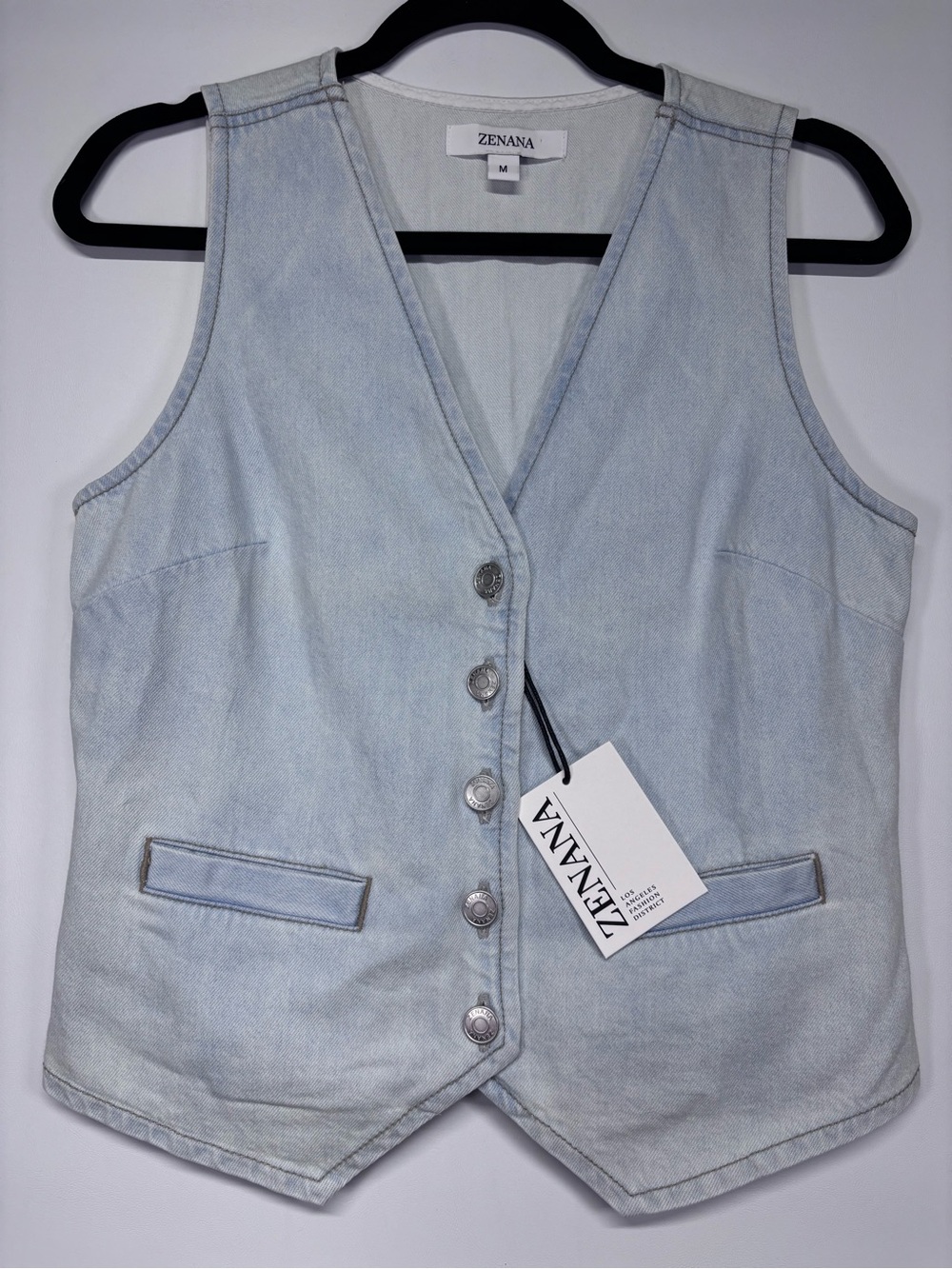 ✨Zenana Light Blue Denim Vest Women Jeans Size M - Picture 4 of 12